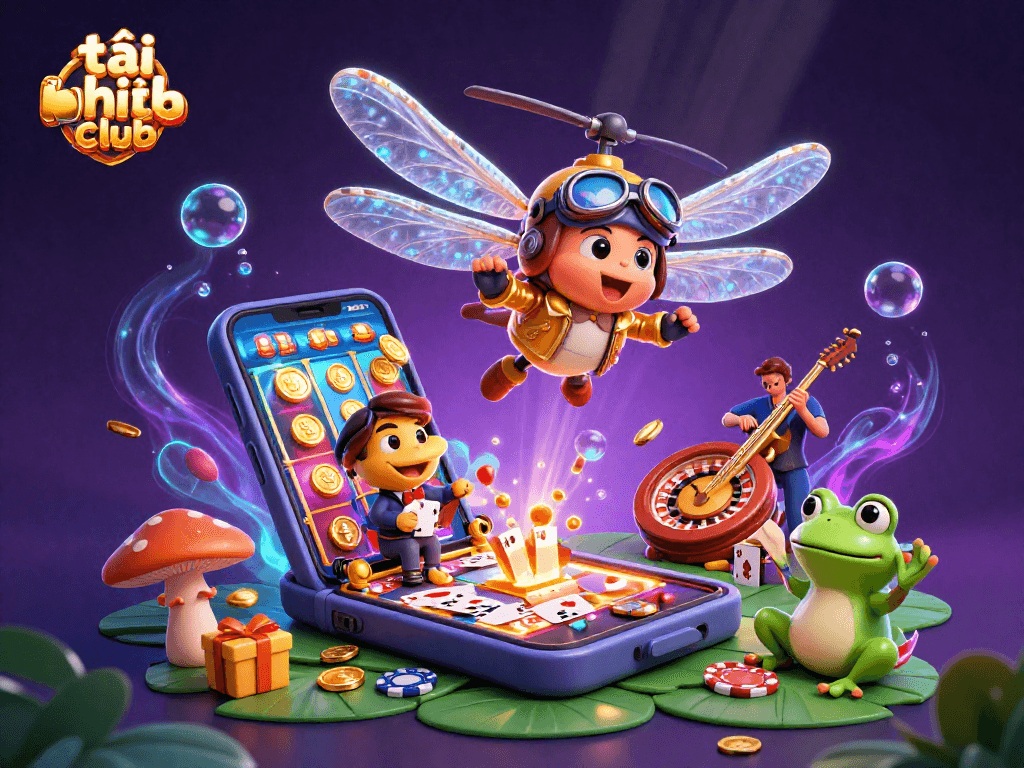 Play exciting games at tải hit club with glowing slot machines and a lively casino atmosphere.