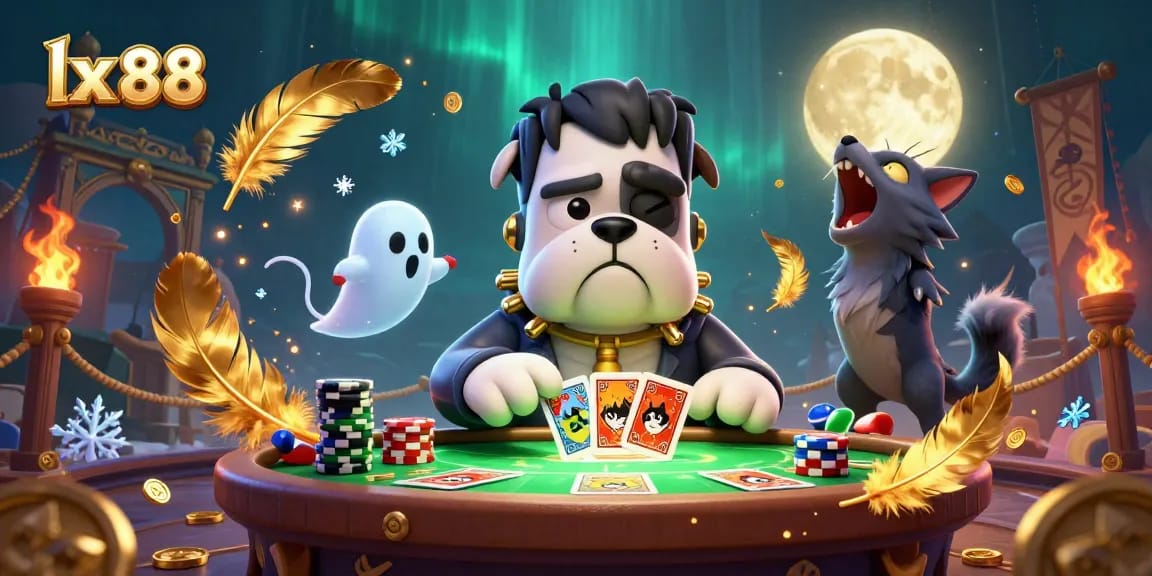 Engage with lx 88's thrilling casino games featuring a bulldog monster dealer and spooky elements.