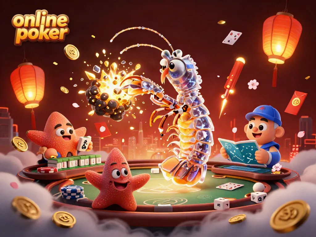 Experience online poker action with galactic samurai and vibrant poker elements in a captivating scene.