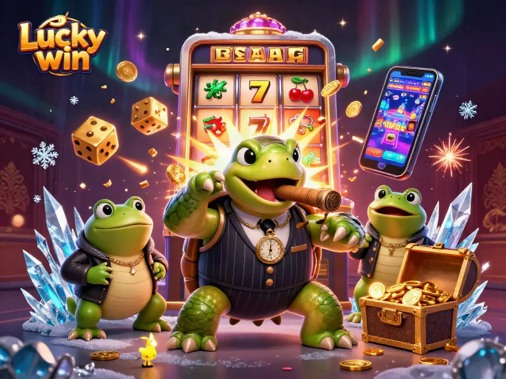 Experience thrilling moments at Lucky win casino with cartoon characters amidst jackpot excitement!
