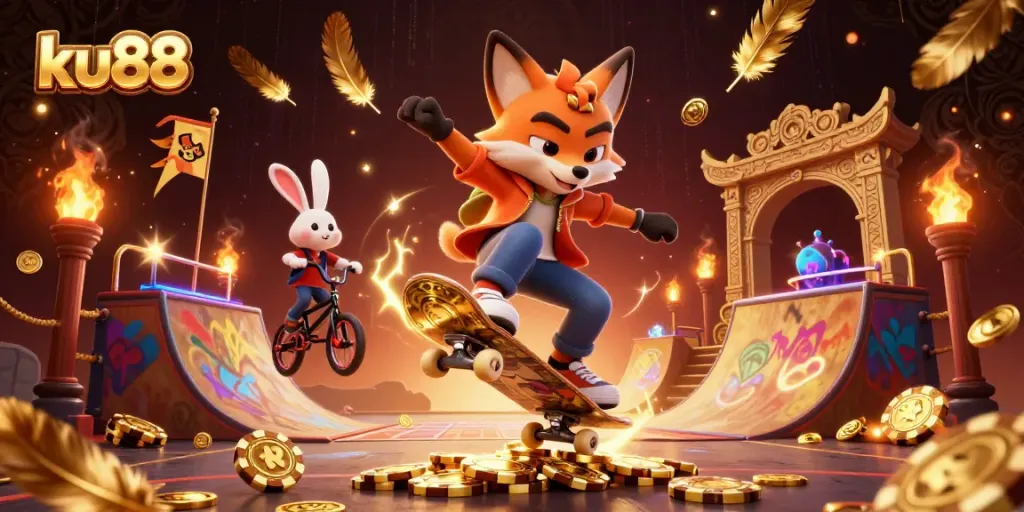 ku88 engages players with vibrant 3D cartoon characters showcasing thrilling casino vibes and gambling excitement.