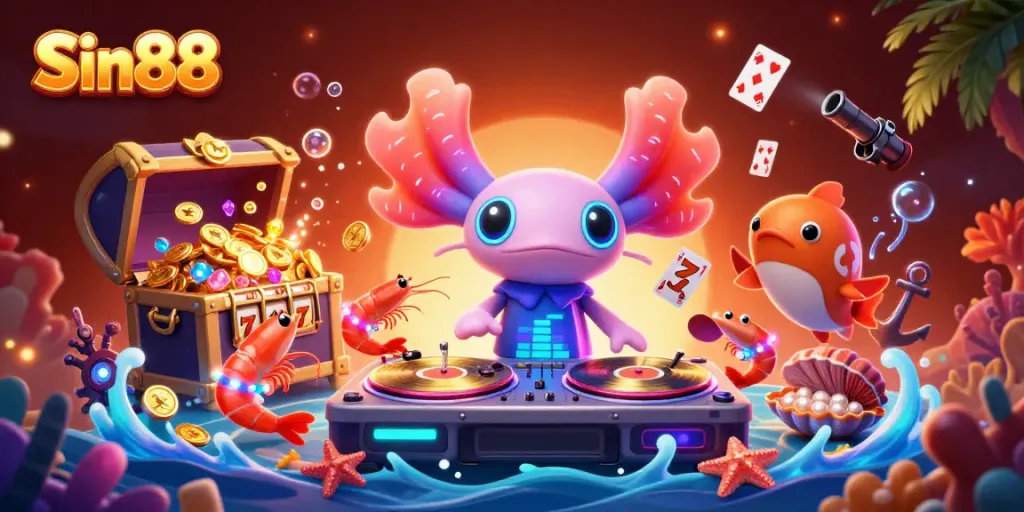 Experience winning spins at Sin88 casino with a vibrant underwater party scene.