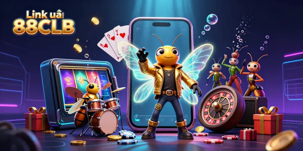 Experience thrilling action with the Link vào 88CLB 3D casino illustration, showcasing a vibrant rock star and gaming elements.
