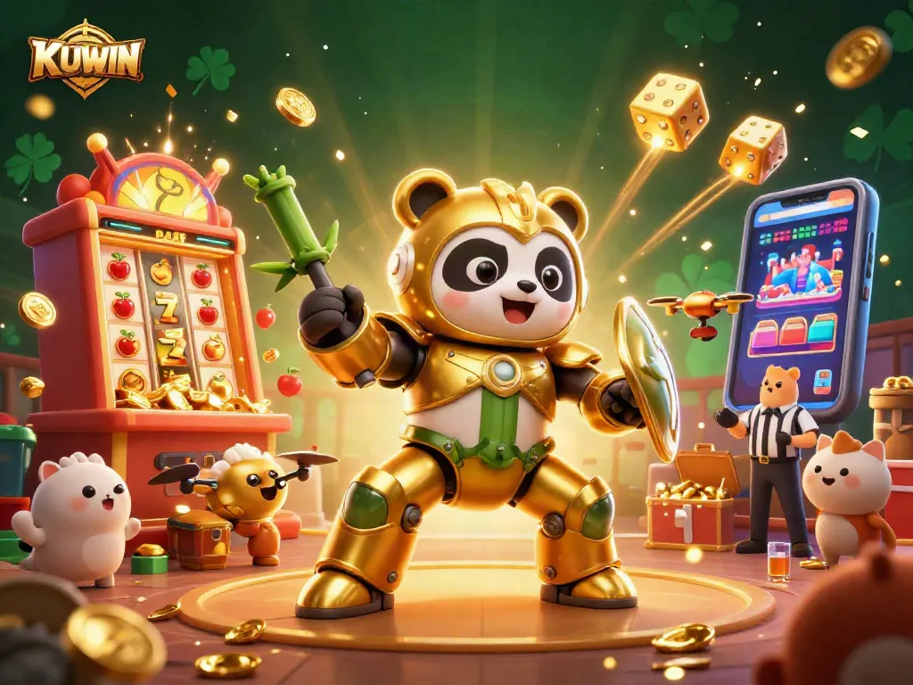 KUWIN showcases an exciting jackpot explosion with thrilling gaming symbols and a vibrant 3D illustration.