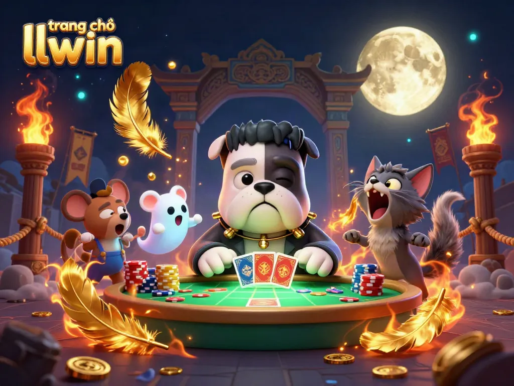 Engage in thrilling action at trang chủ llwin, where a Frankenstein bulldog deals cards under eerie lights.