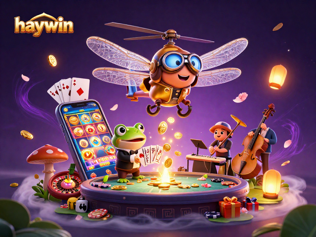 Experience the thrilling world of haywin with a lively casino scene featuring a frog croupier and engaging game elements.