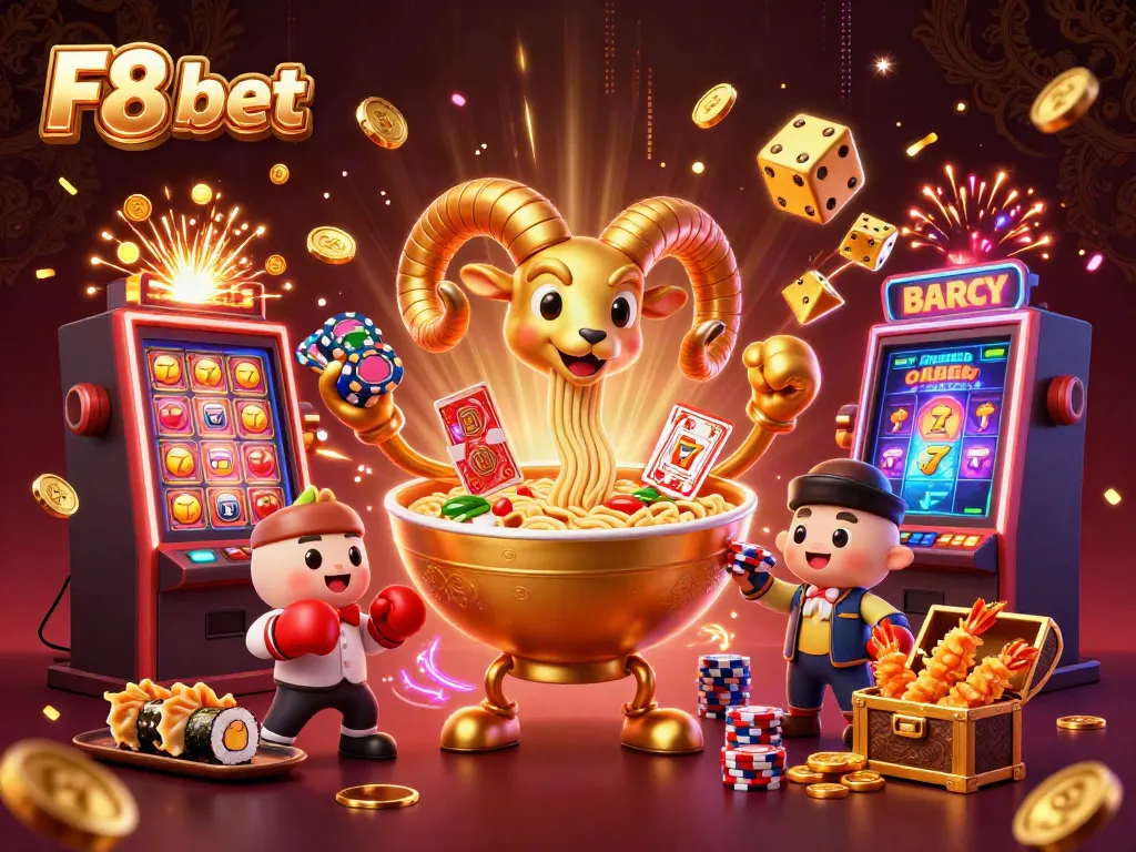 Experience exciting gameplay with F8 bet's dynamic casino scene filled with vibrant characters and gambling elements.