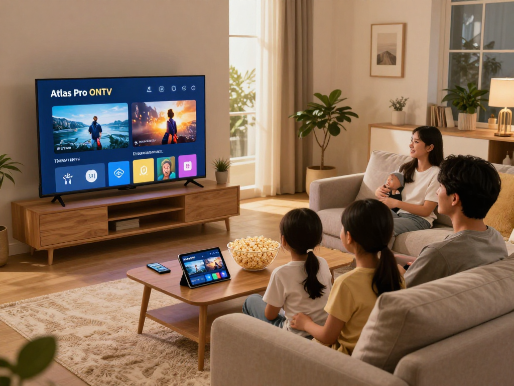 Profitez de la qualité HD avec Atlas pro ontv en famille dans votre salon confortable.