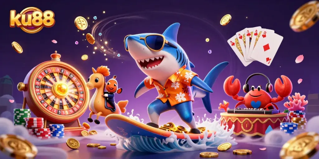 Immerse yourself in ku88's vibrant casino world with exciting 3D characters and dazzling game elements.