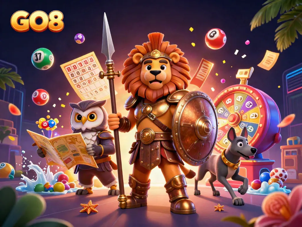 Experience the thrill of GO8 online gaming with vibrant lottery balls and dynamic casino action.