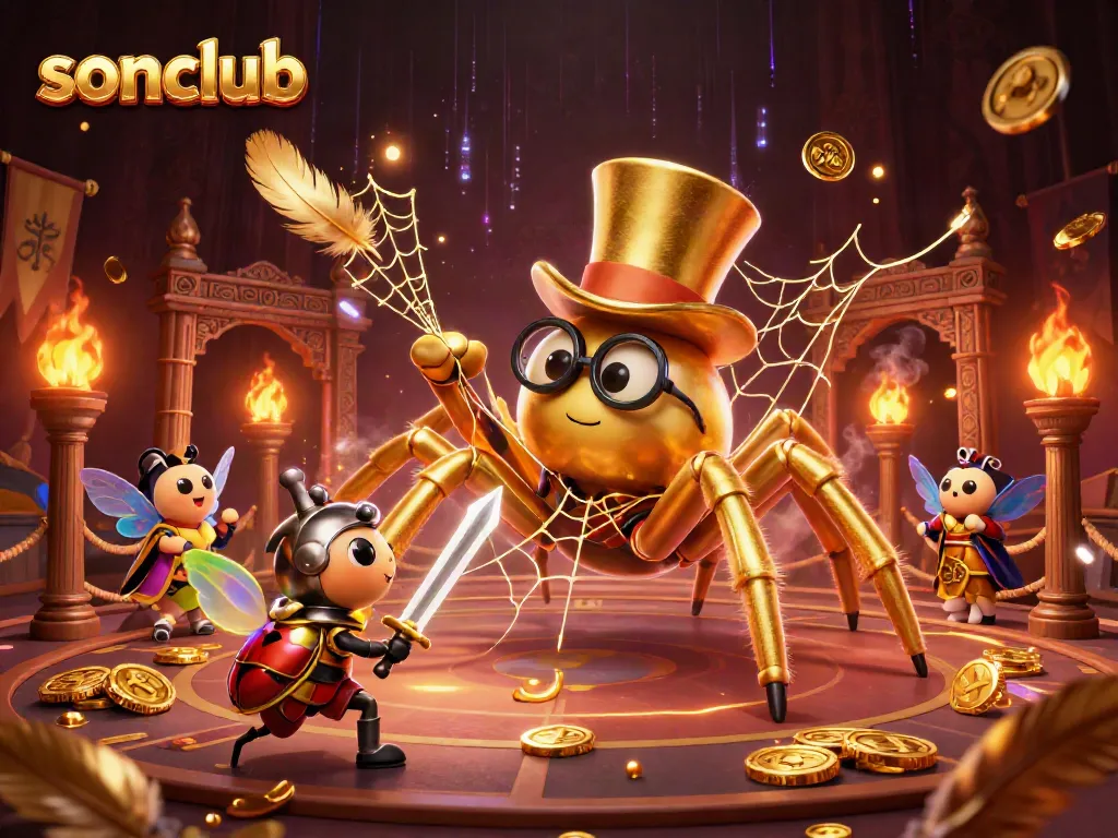 Experience exciting gameplay at sonclub with a brave beetle knight facing a golden tarantula in a thrilling casino-themed scene.