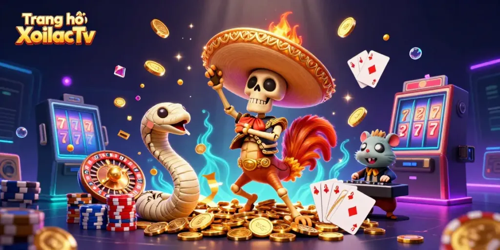 Experience exciting online betting at Trang chủ XoilacTv, featuring vibrant characters in a dynamic gaming scene.