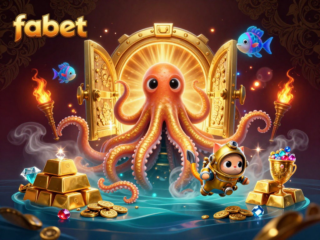 Engage with the fun at fabet with a colossal kraken and a diving cat exploring treasures!