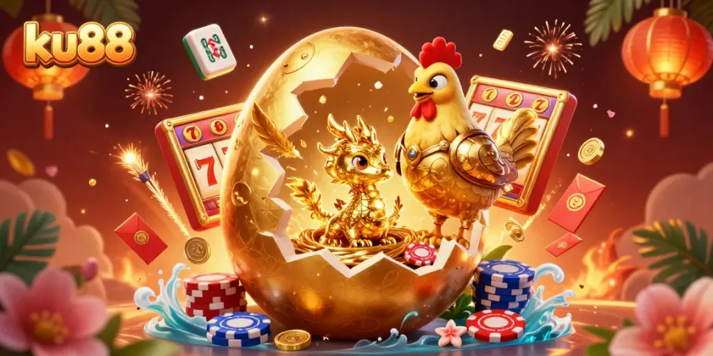 Entice players with ku88's thrilling golden dragon scene showcasing casino games and vibrant elements