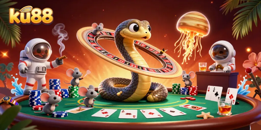 Bet on ku88’s cosmic roulette as the Saturn ring snake and astronaut mice create an exciting scene.