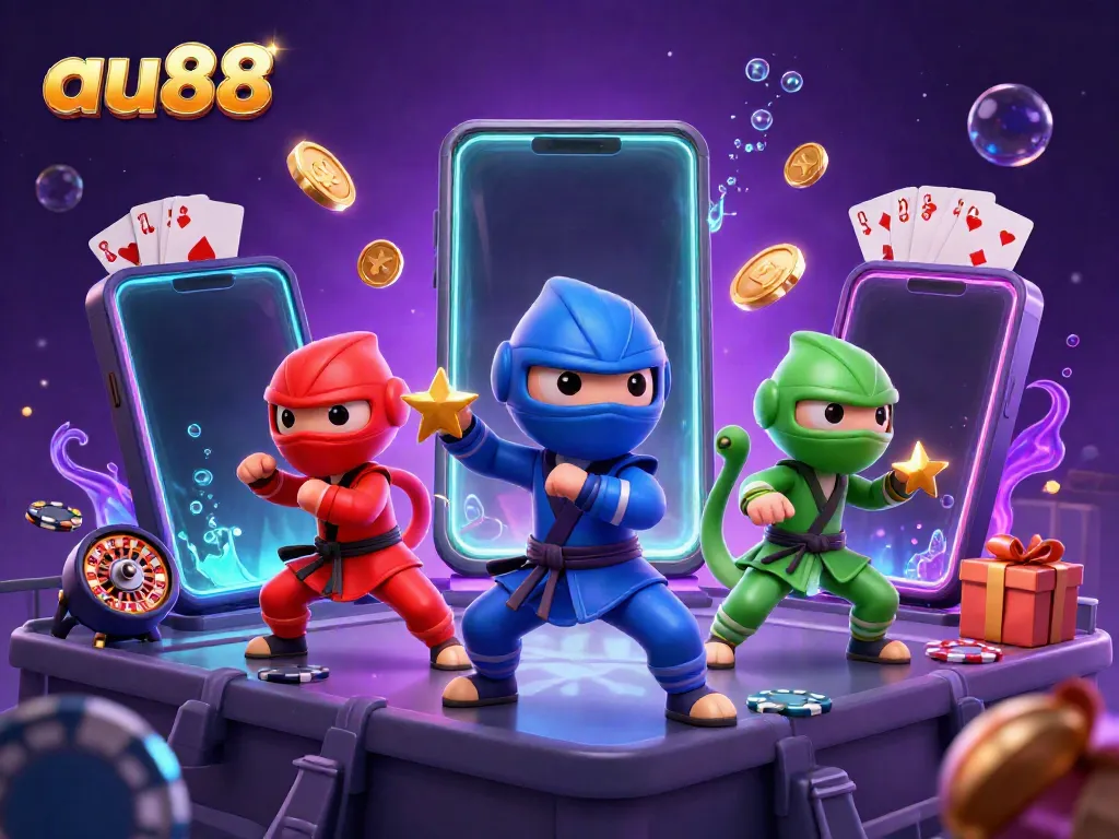 Experience thrilling action with au88 as colorful chameleons showcase martial arts amid vibrant gambling elements.