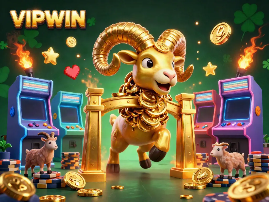Experience thrilling action with VIPWIN's golden ram charging through a dynamic casino scene.