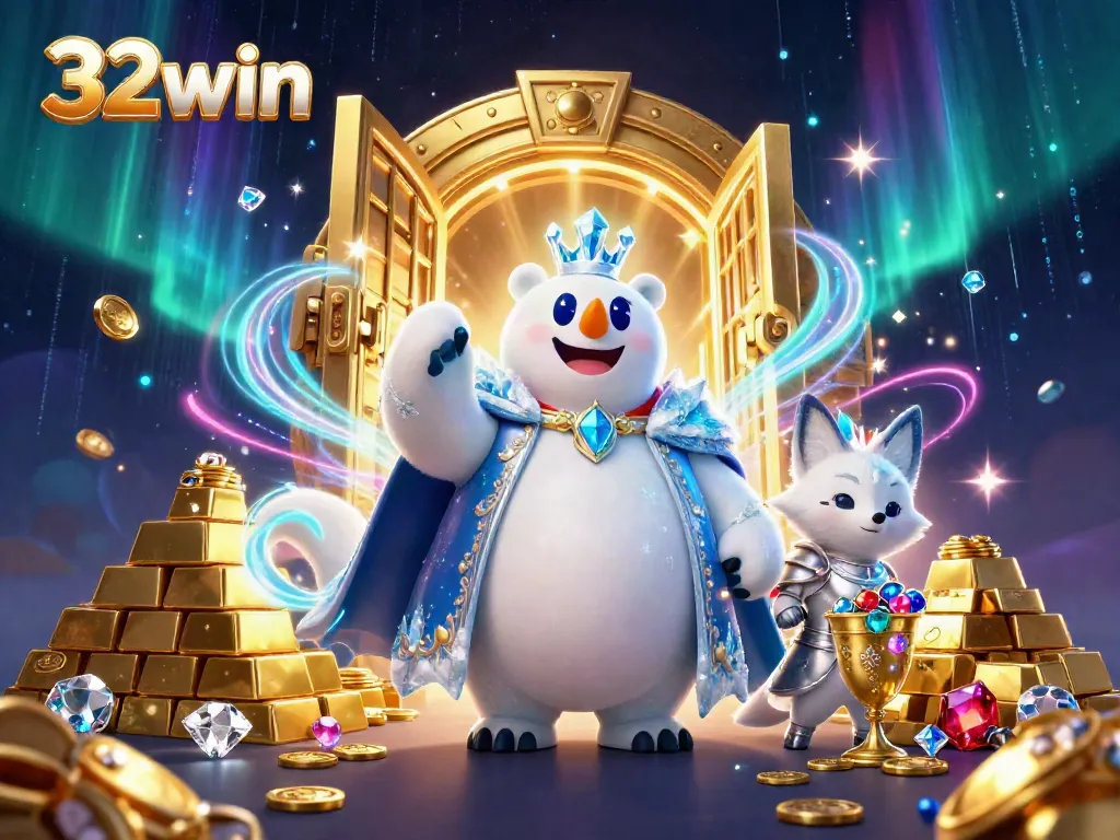 Engage in exciting adventures at 32win with a vibrant casino scene bursting with treasures and gaming elements.