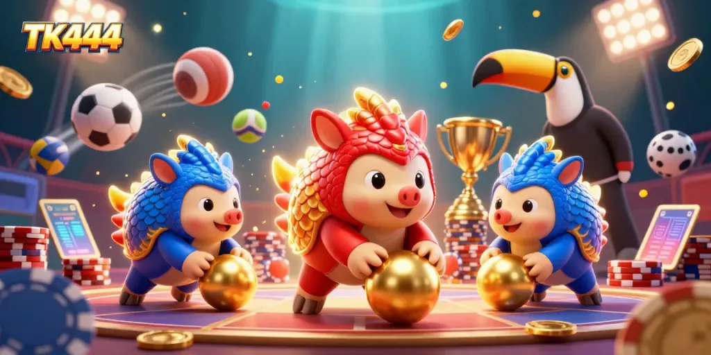 Engaging TK444 scene with pangolins competing in a thrilling casino game.