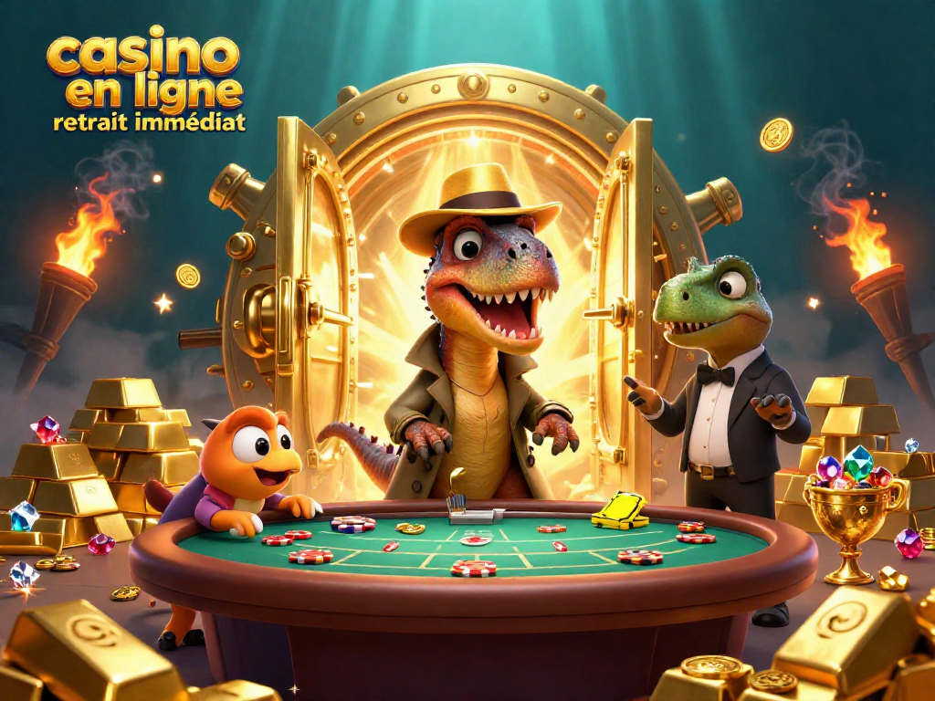 Jouer au casino en ligne retrait immédiat avec une ambiance animée de personnages 3D et des trésors scintillants.