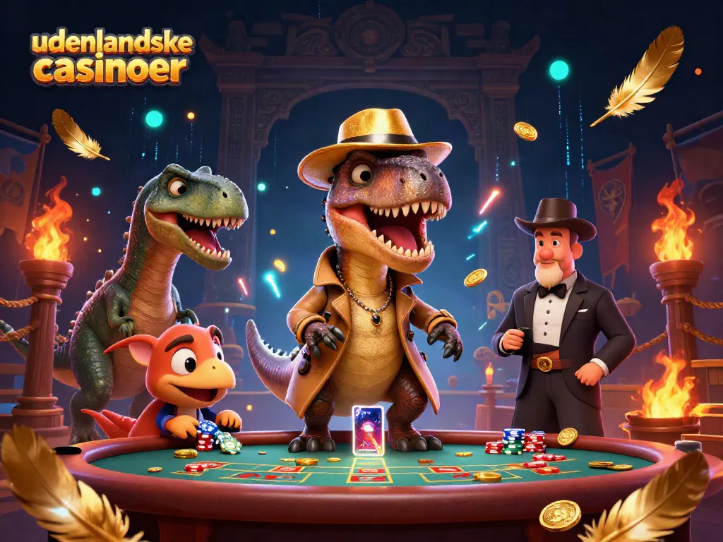 Experience the thrill at udenlandske casinoer with our vibrant 3D casino scene featuring playful characters.